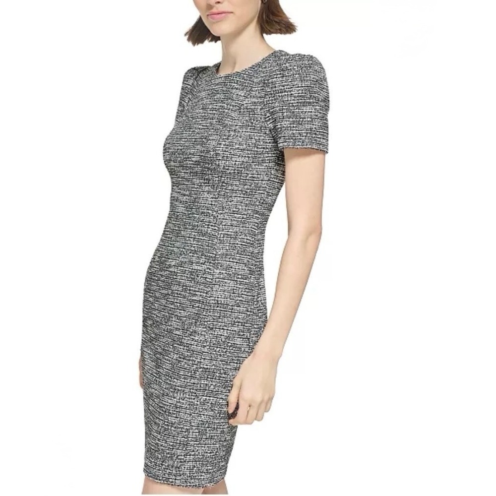 Calvin Klein Gray Tweed Puff Sleeve Stretch Sheath Dress Size 22W